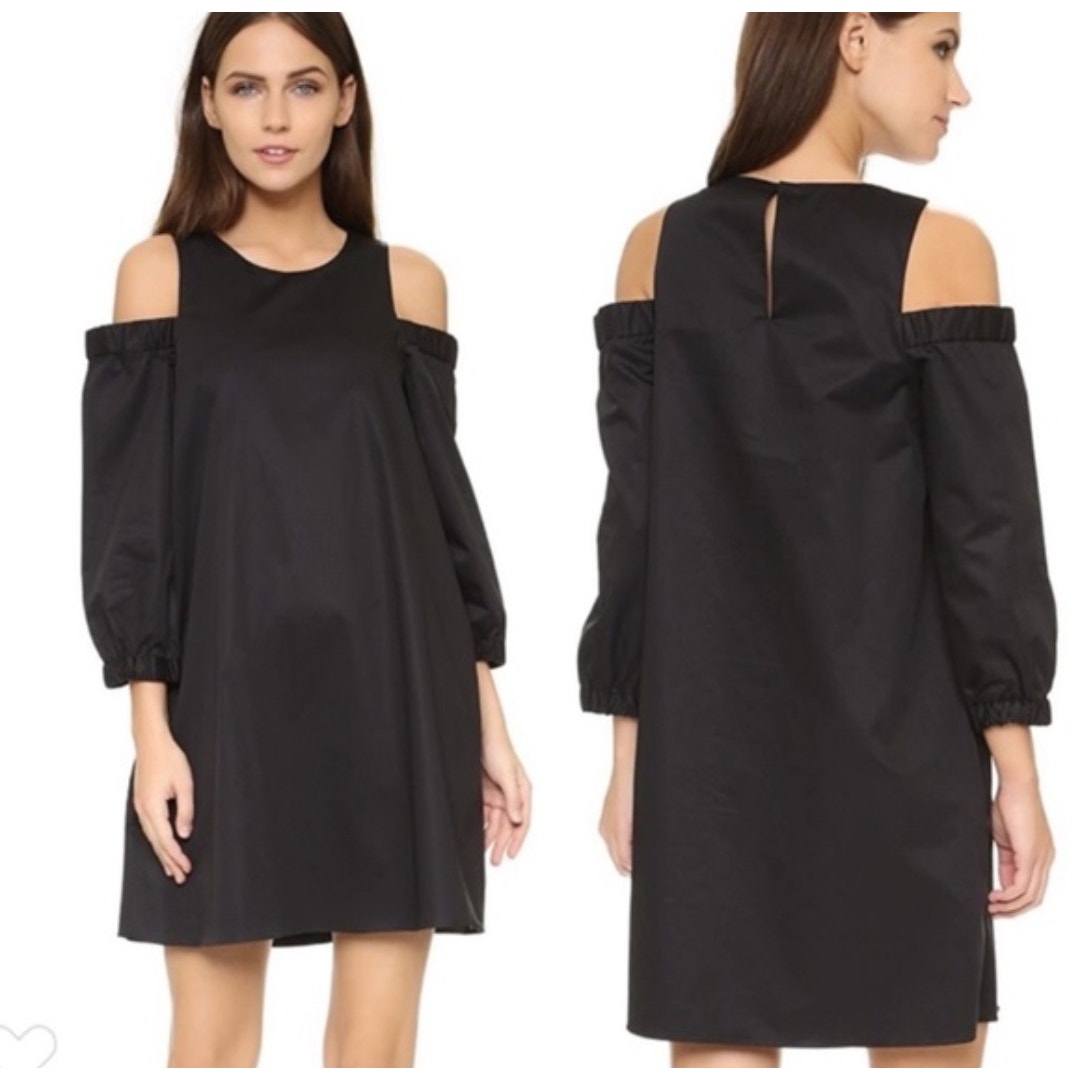 Tibi Cold Shoulder Mini Shift Dress Size 0 Black Cotton Minimalist Designer